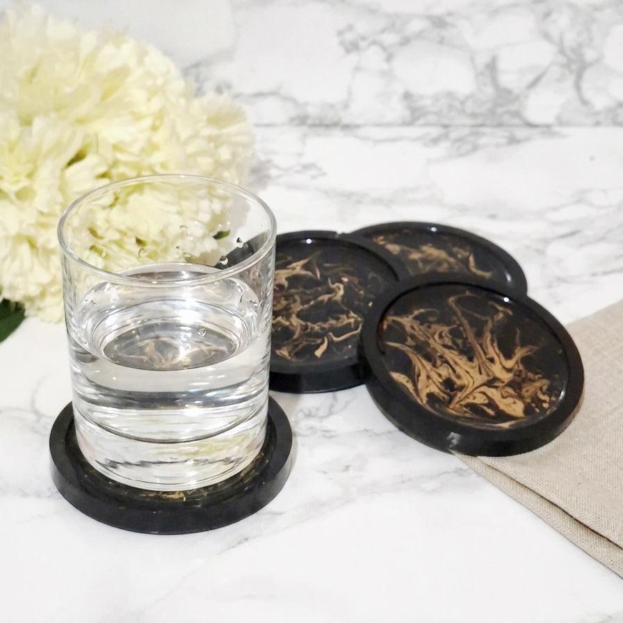 Black & Gold Drink Coasters 4pc